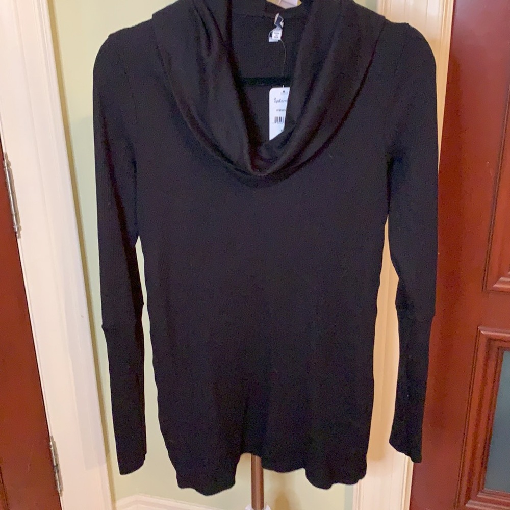 Waffle knit cowl neck sweater